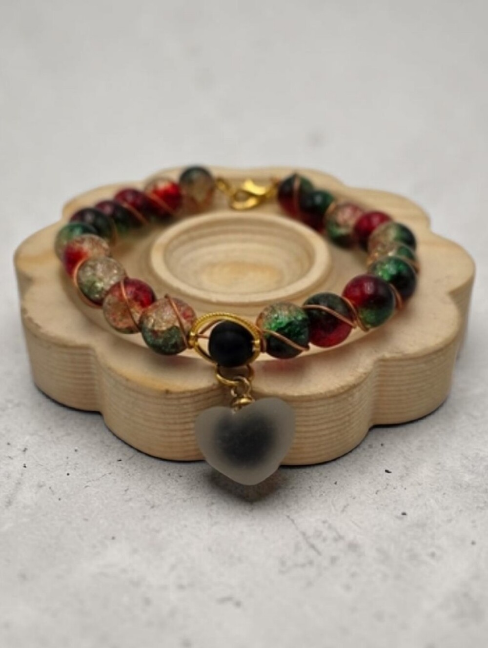 Handmade wirewrapped Elegant Multicolor Beaded Bracelet with Heart Charm